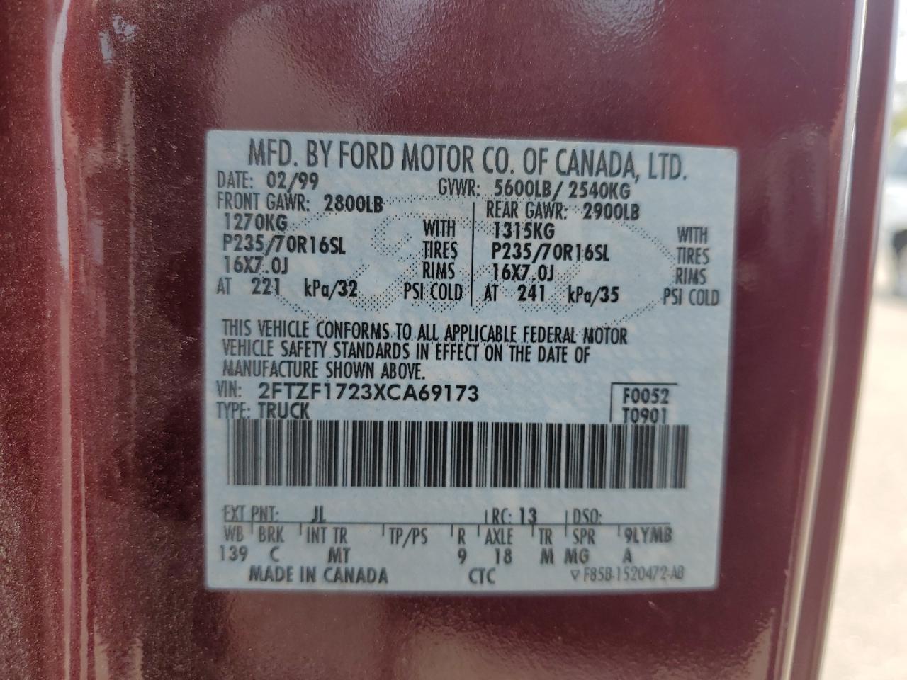 2FTZF1723XCA69173 1999 Ford F150