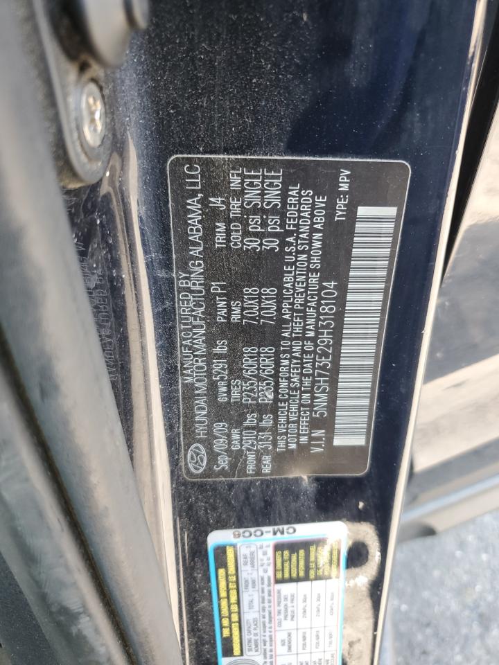 2009 Hyundai Santa Fe Se VIN: 5NMSH73E29H318104 Lot: 62495625
