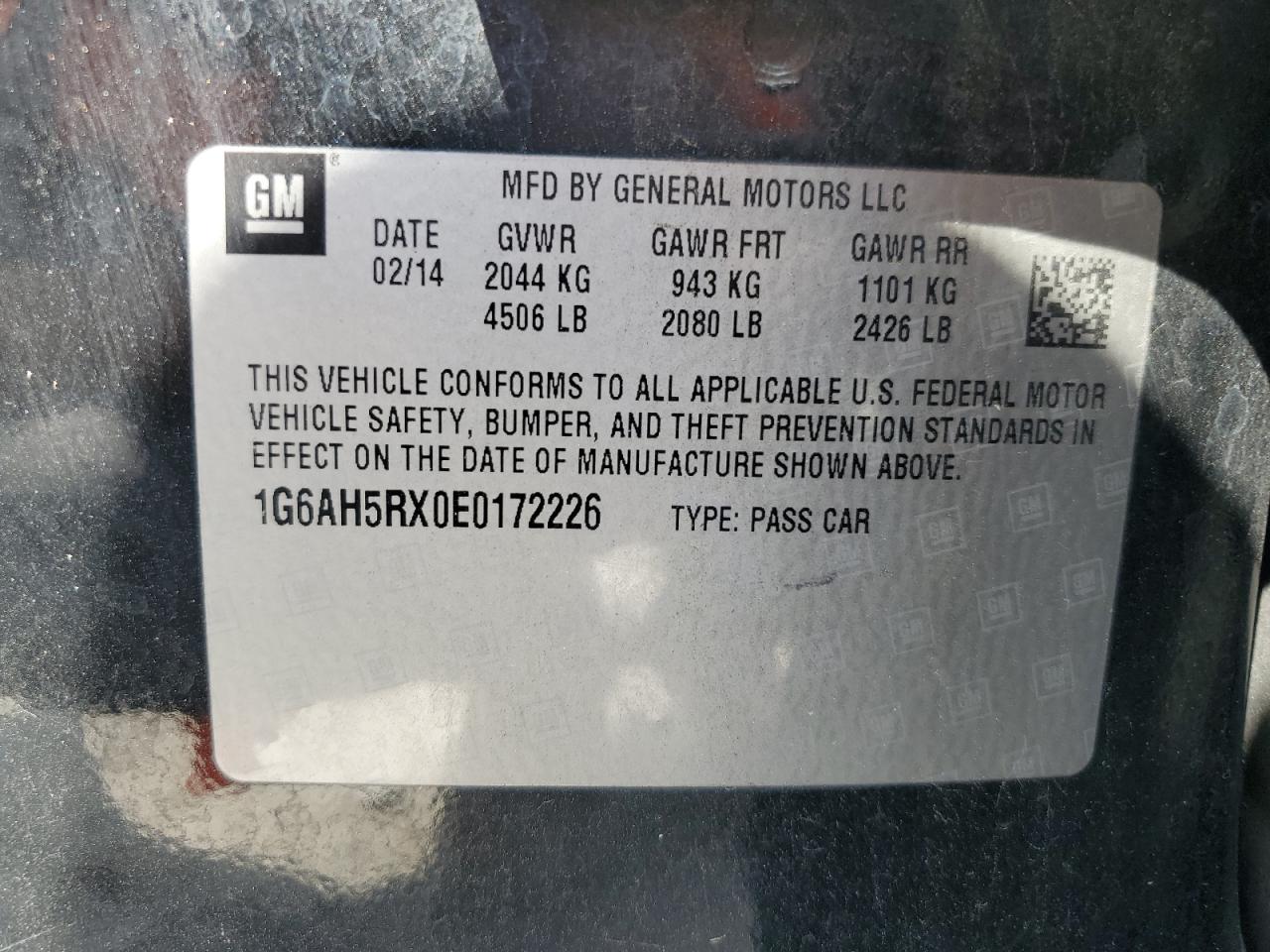 2014 Cadillac Ats Luxury VIN: 1G6AH5RX0E0172226 Lot: 59018935