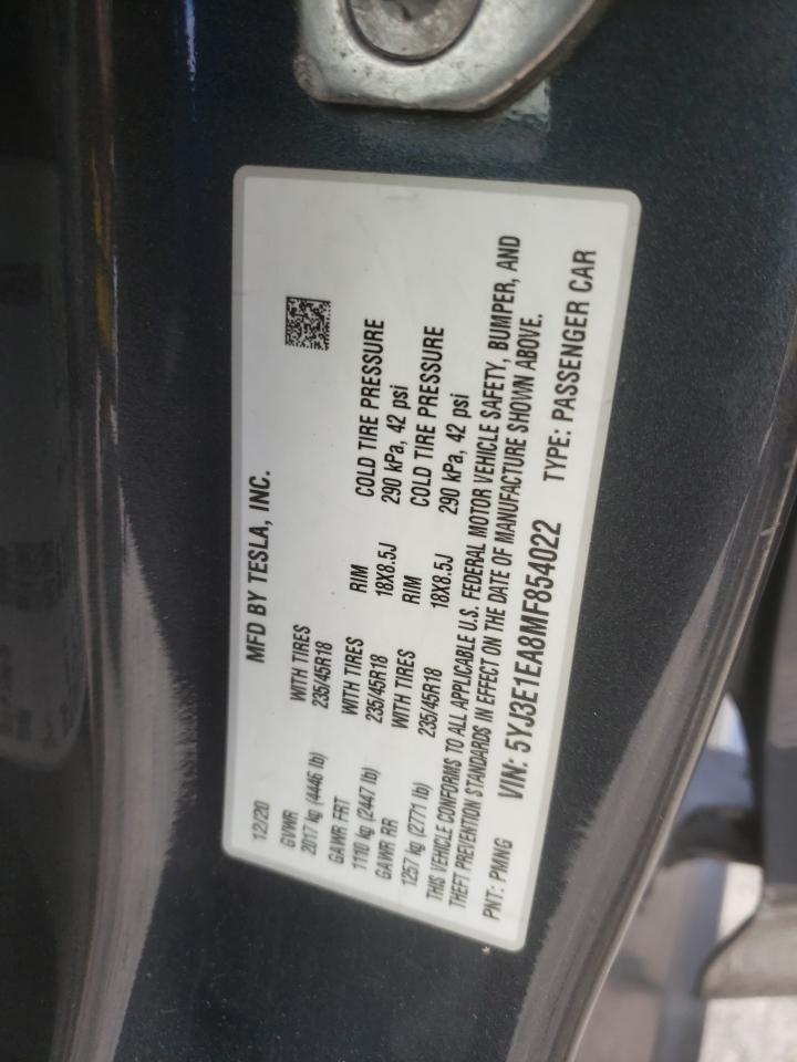 2021 Tesla Model 3 VIN: 5YJ3E1EA8MF854022 Lot: 61337645