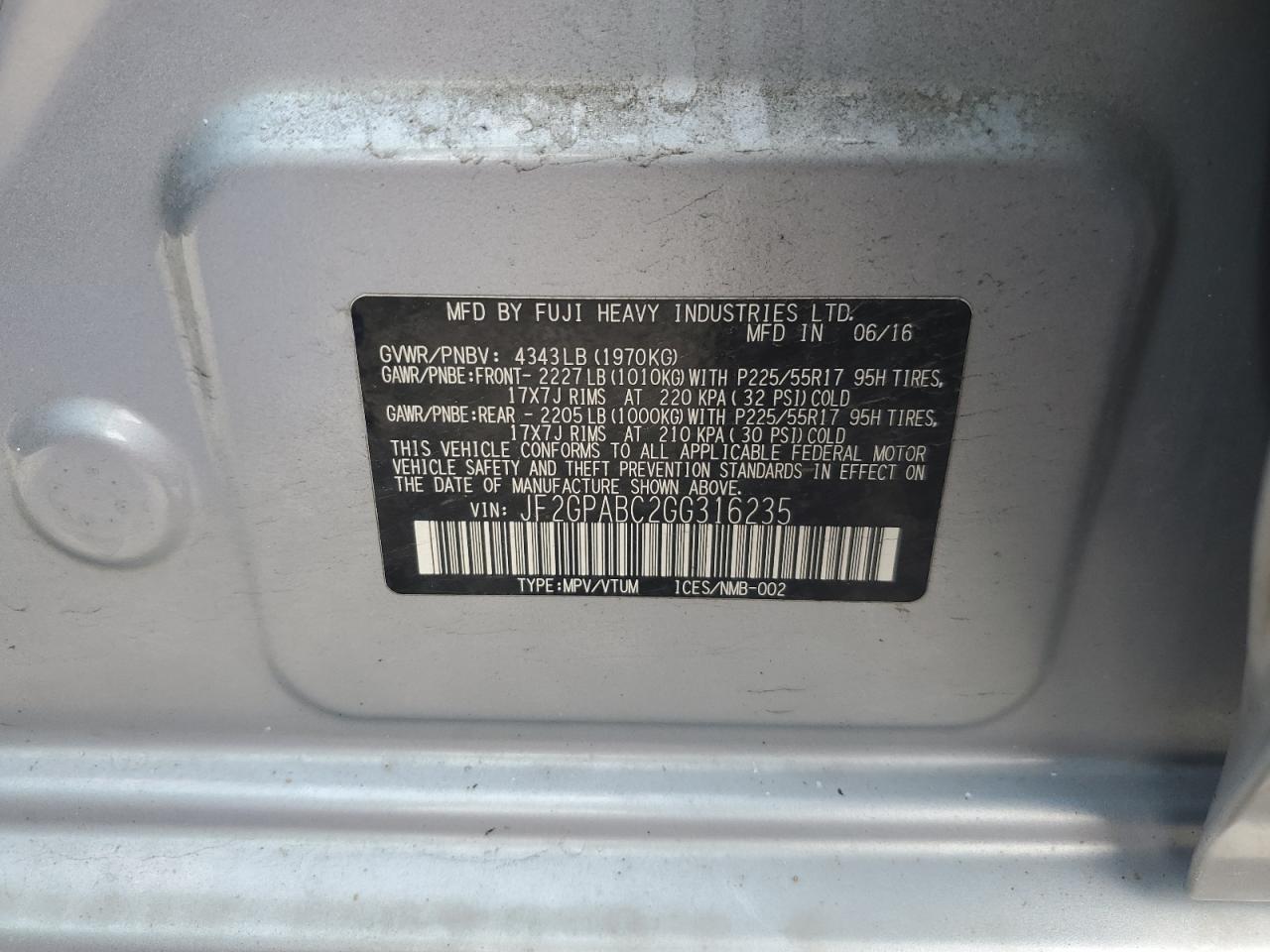 2016 Subaru Crosstrek Premium VIN: JF2GPABC2GG316235 Lot: 62544245