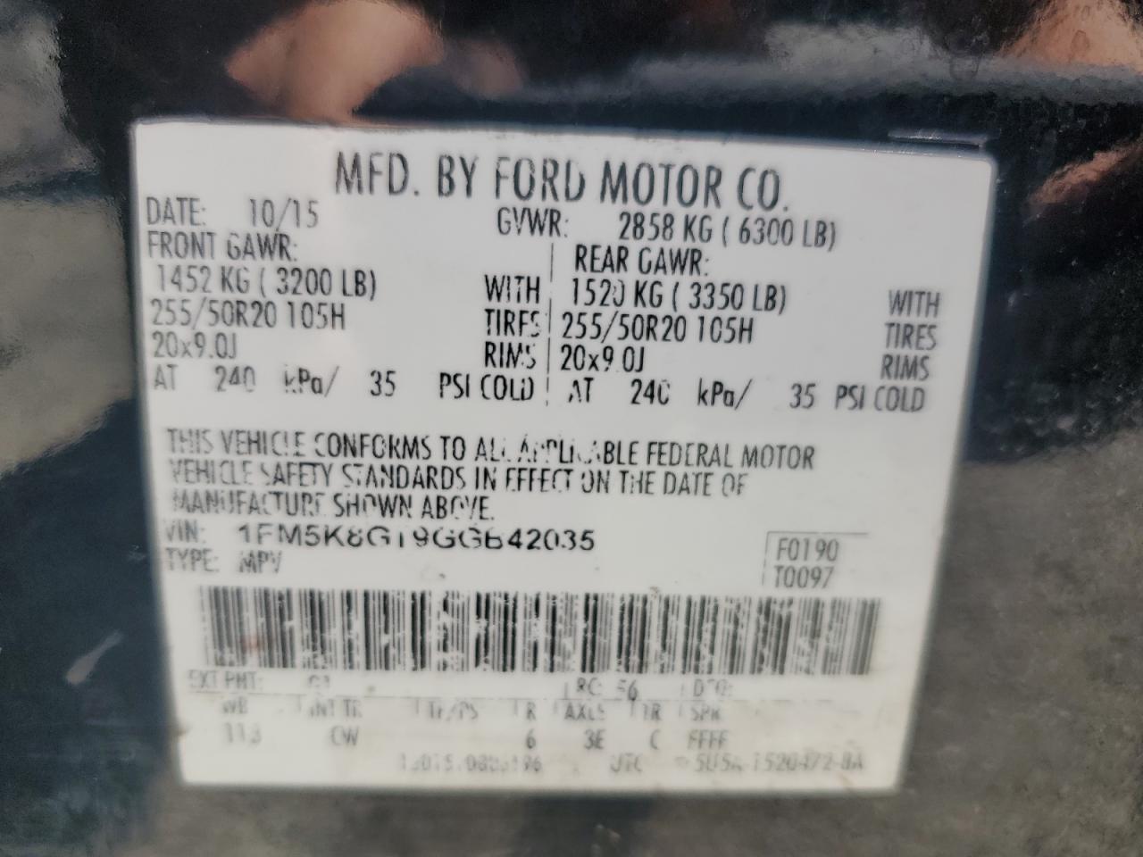2016 Ford Explorer Sport VIN: 1FM5K8GT9GGB42035 Lot: 61023805