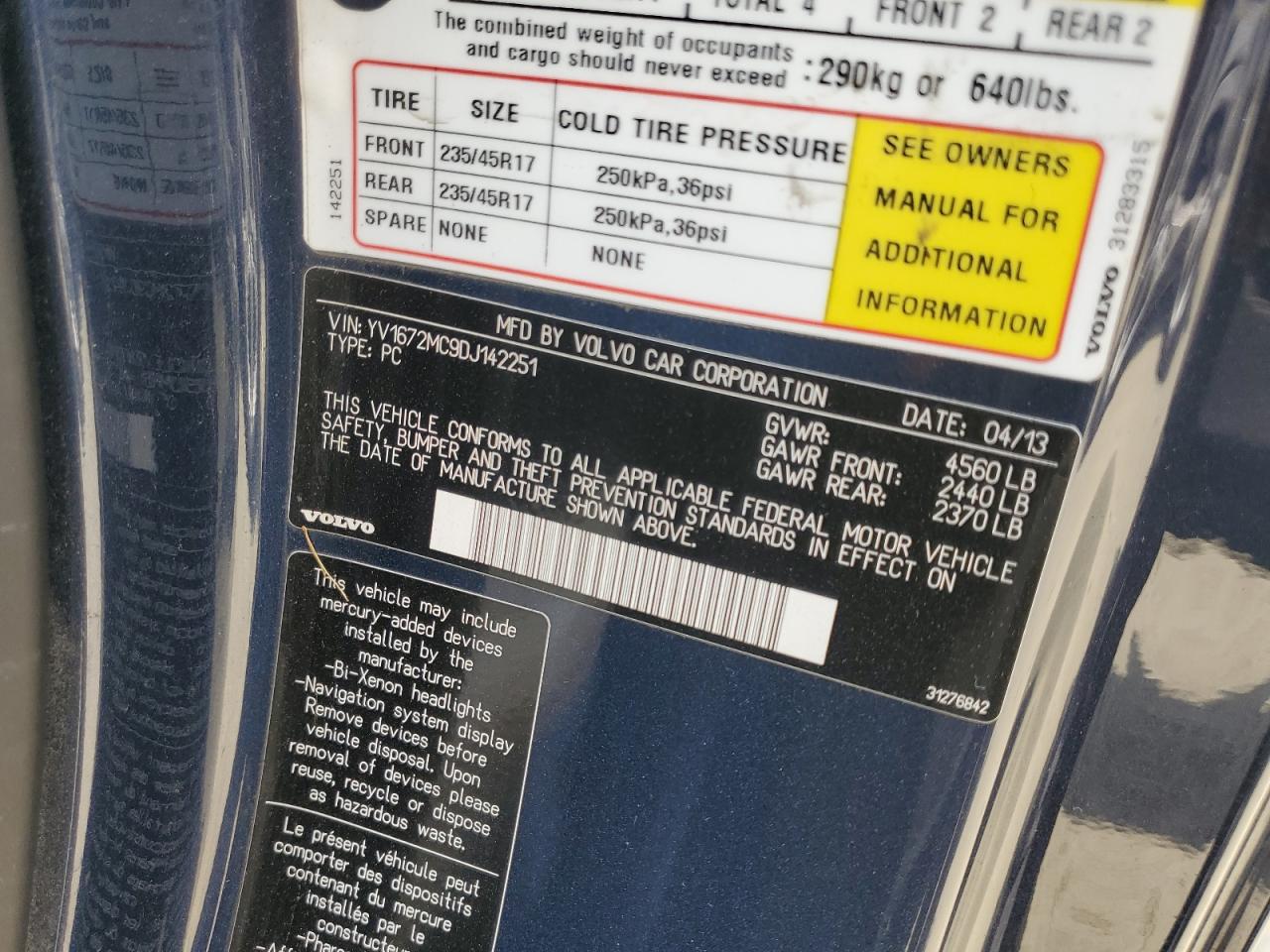 2013 Volvo C70 T5 VIN: YV1672MC9DJ142251 Lot: 59559945