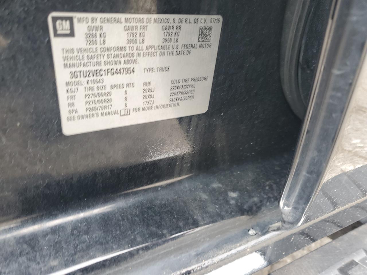 2015 GMC Sierra K1500 Slt VIN: 1GTU2UEC7FF447954 Lot: 60033555