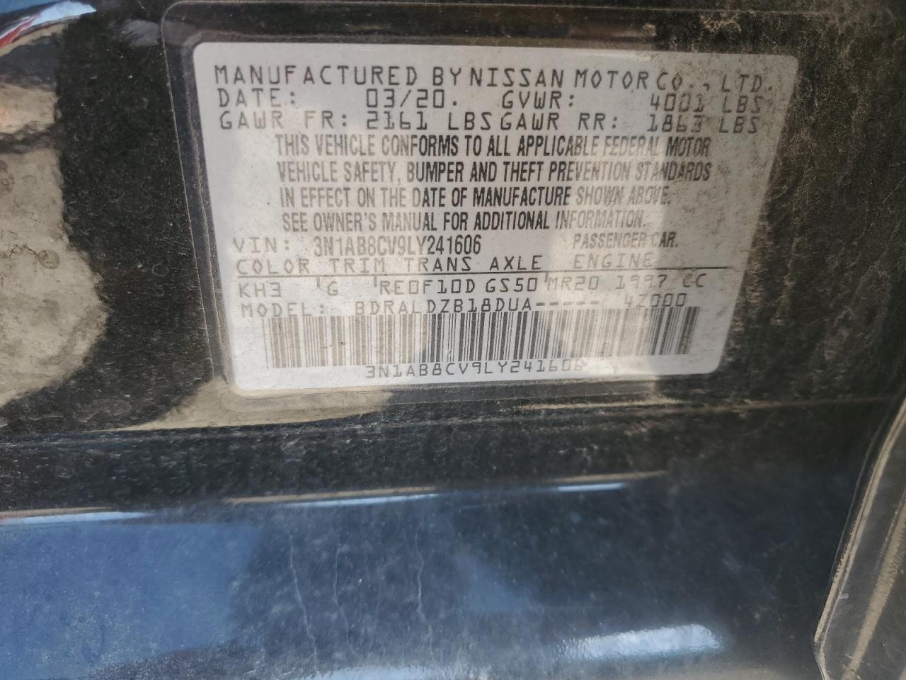 2020 Nissan Sentra Sv VIN: 3N1AB8CV9LY241606 Lot: 62415995