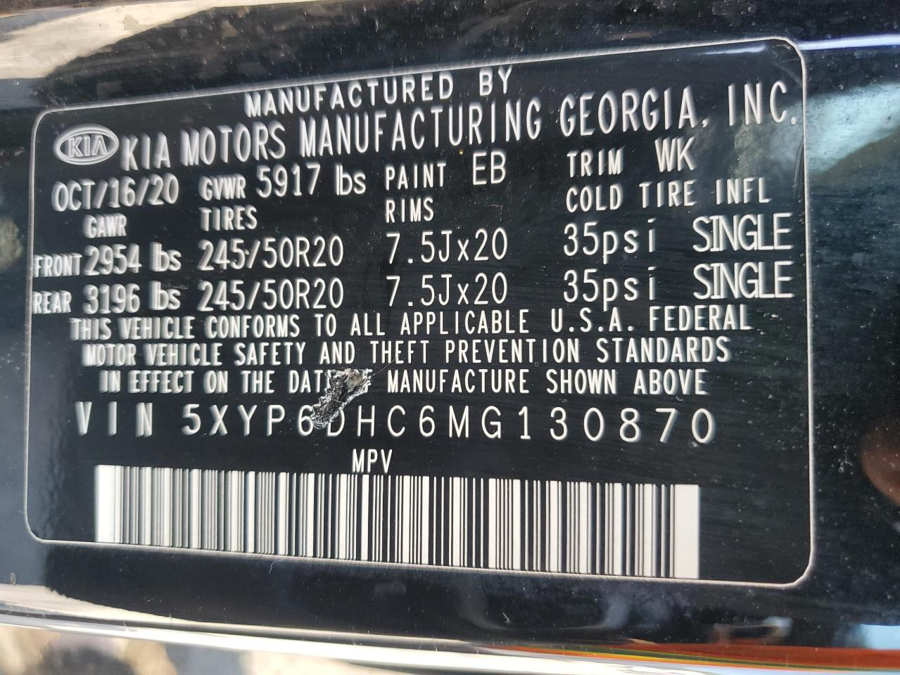 2021 Kia Telluride S VIN: 5XYP6DHC6MG130870 Lot: 62527755