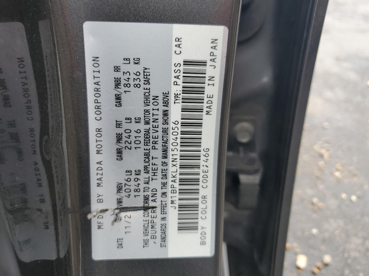 2022 Mazda 3 Select VIN: JM1BPAKLXN1504056 Lot: 59793165