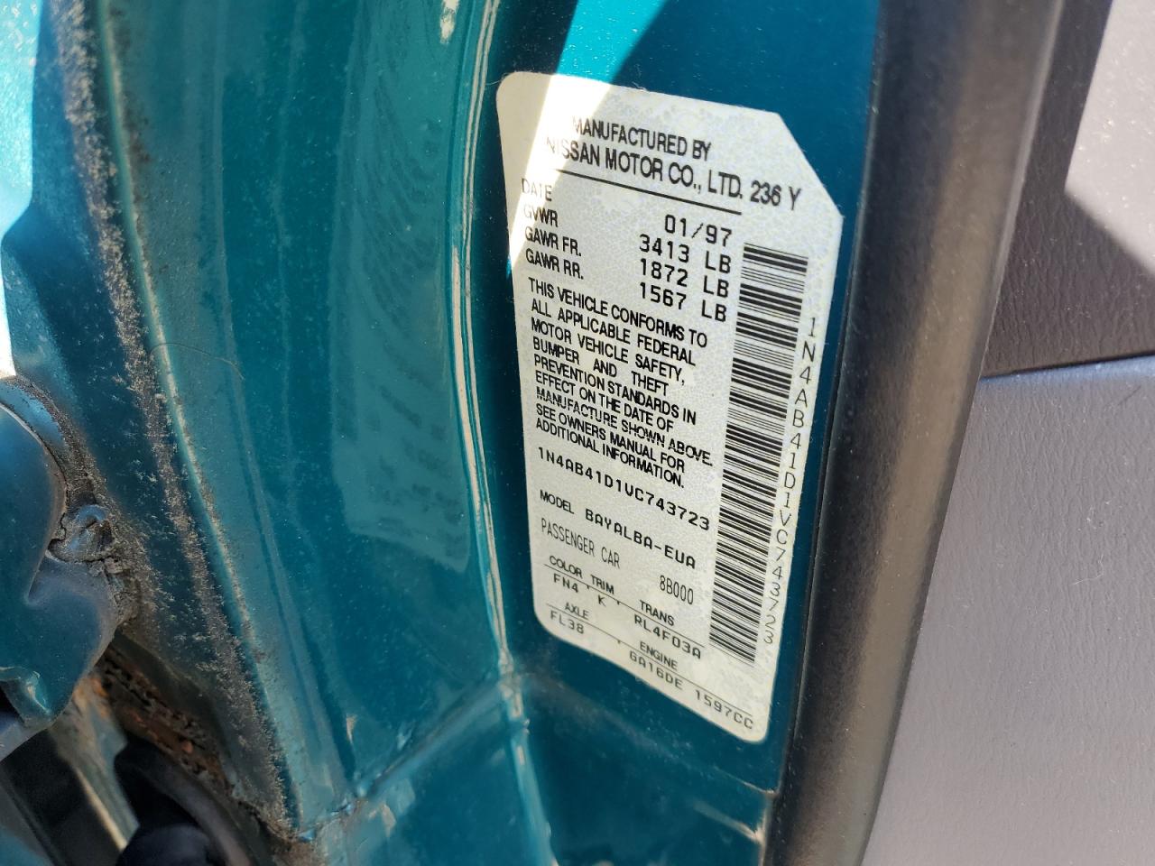 1997 Nissan Sentra Base VIN: 1N4AB41D1VC743723 Lot: 62558525