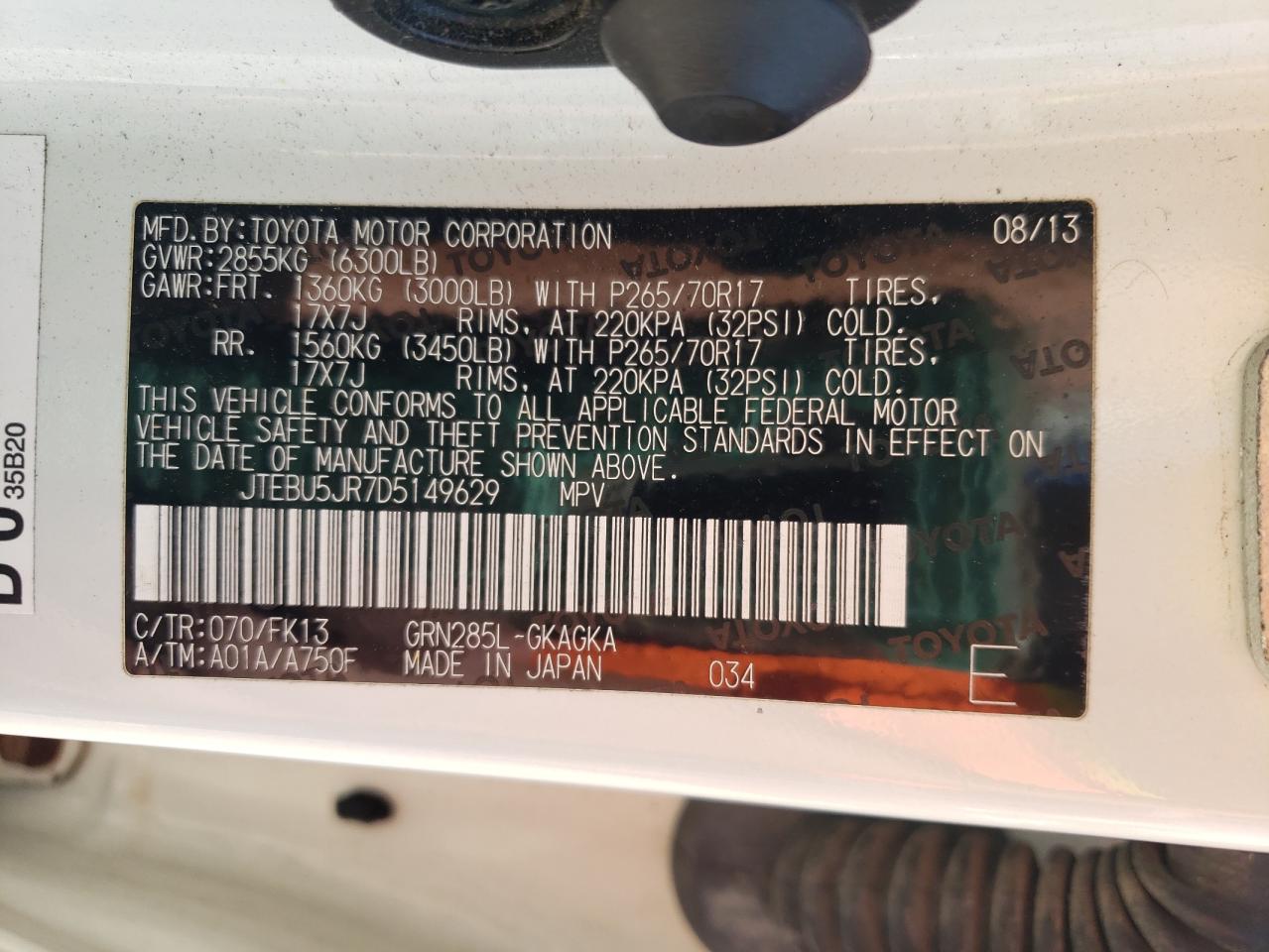 2013 Toyota 4Runner Sr5 VIN: JTEBU5JR7D5149629 Lot: 60954835