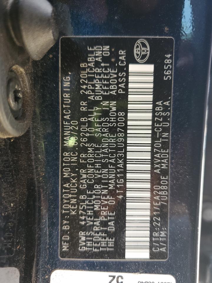 2020 Toyota Camry Se VIN: 4T1G11AK3LU987008 Lot: 62704595