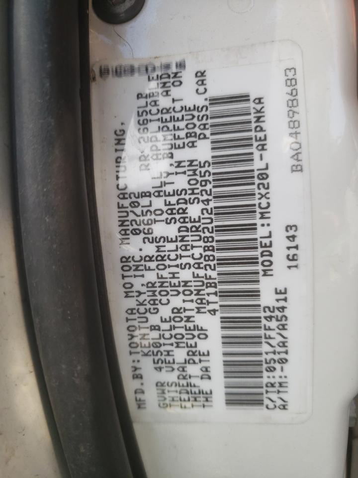 2002 Toyota Avalon Xl VIN: 4T1BF28B82U242955 Lot: 60147635