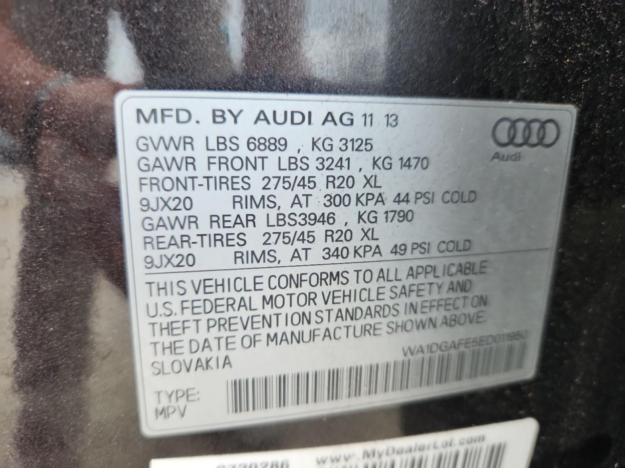 2014 Audi Q7 Prestige VIN: WA1DGAFE5ED011950 Lot: 59992065