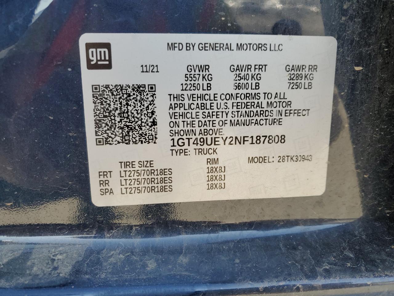 2022 GMC Sierra K3500 Slt VIN: 1GT49UEY2NF187808 Lot: 62790275