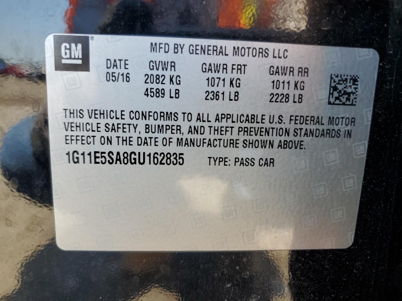 CHEVROLET MALIBU 2016 VIN 1G11E5SA8GU162835 фото 12