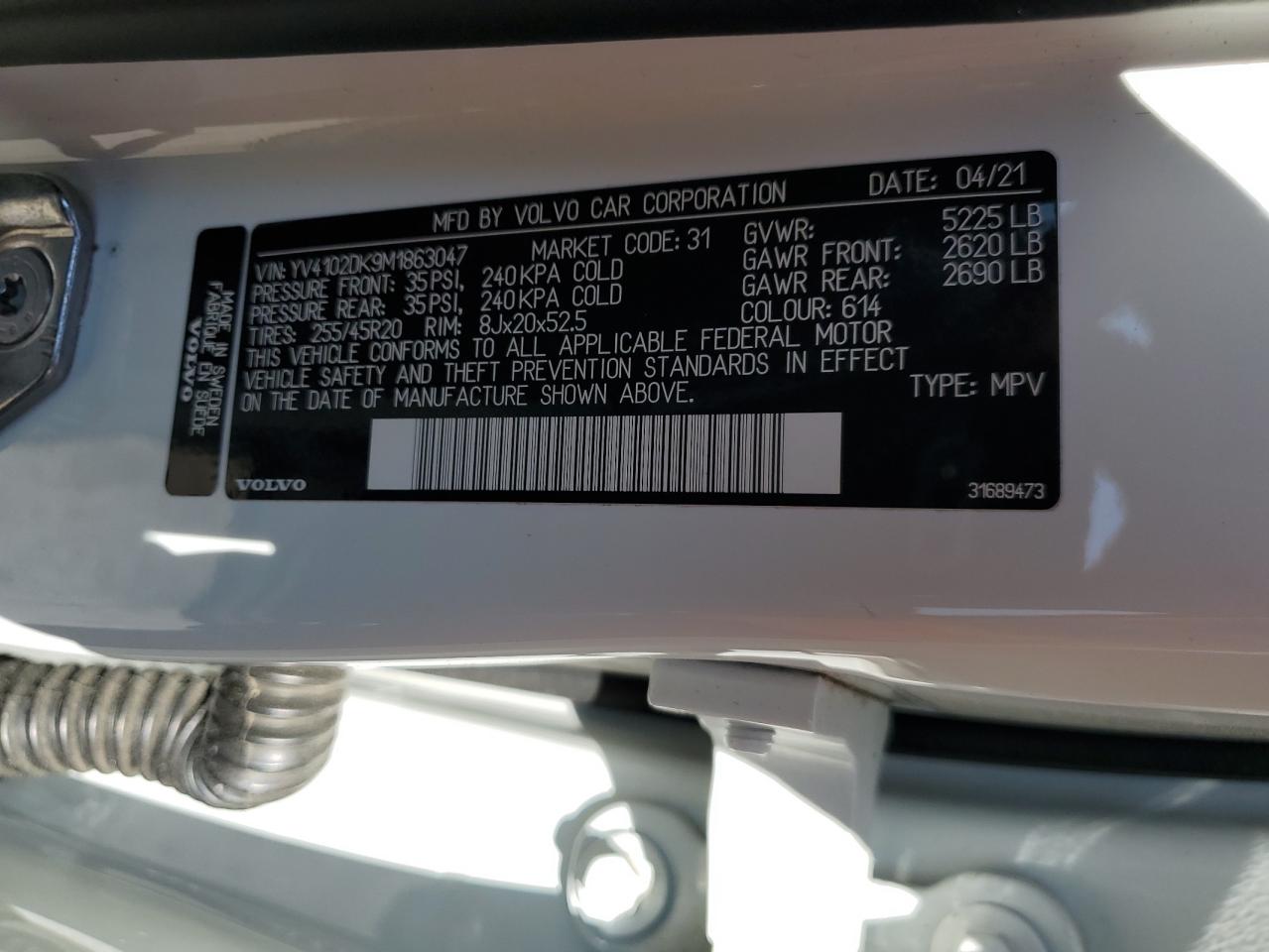 2021 Volvo Xc60 T5 Momentum VIN: YV4102DK9M1863047 Lot: 61468365