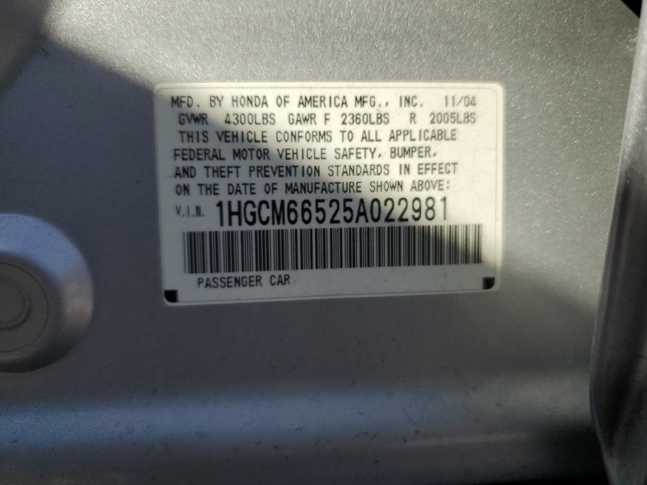 2005 Honda Accord Ex VIN: 1HGCM66525A022981 Lot: 62557275