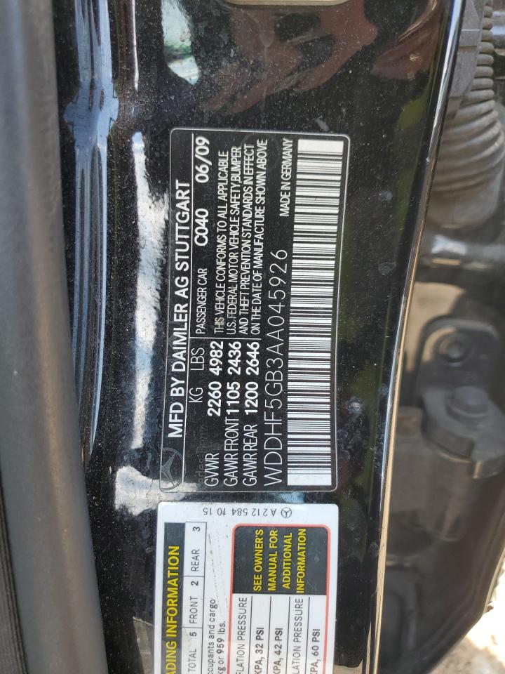 2010 Mercedes-Benz E 350 VIN: WDDHF5GB3AA045926 Lot: 62500855