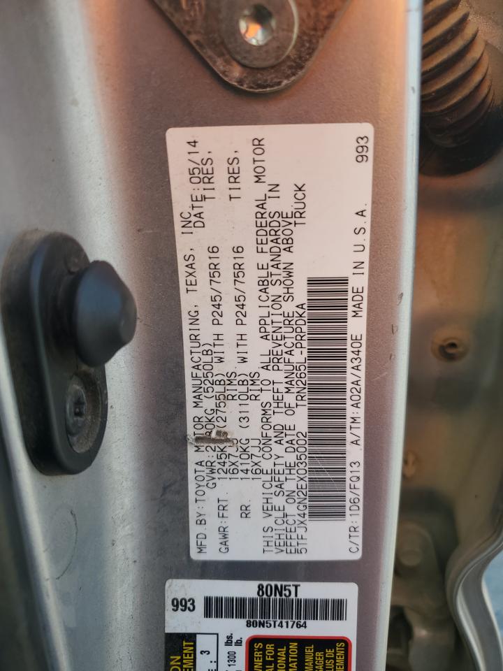 2014 Toyota Tacoma Double Cab VIN: 5TFJX4GN2EX035002 Lot: 61068435