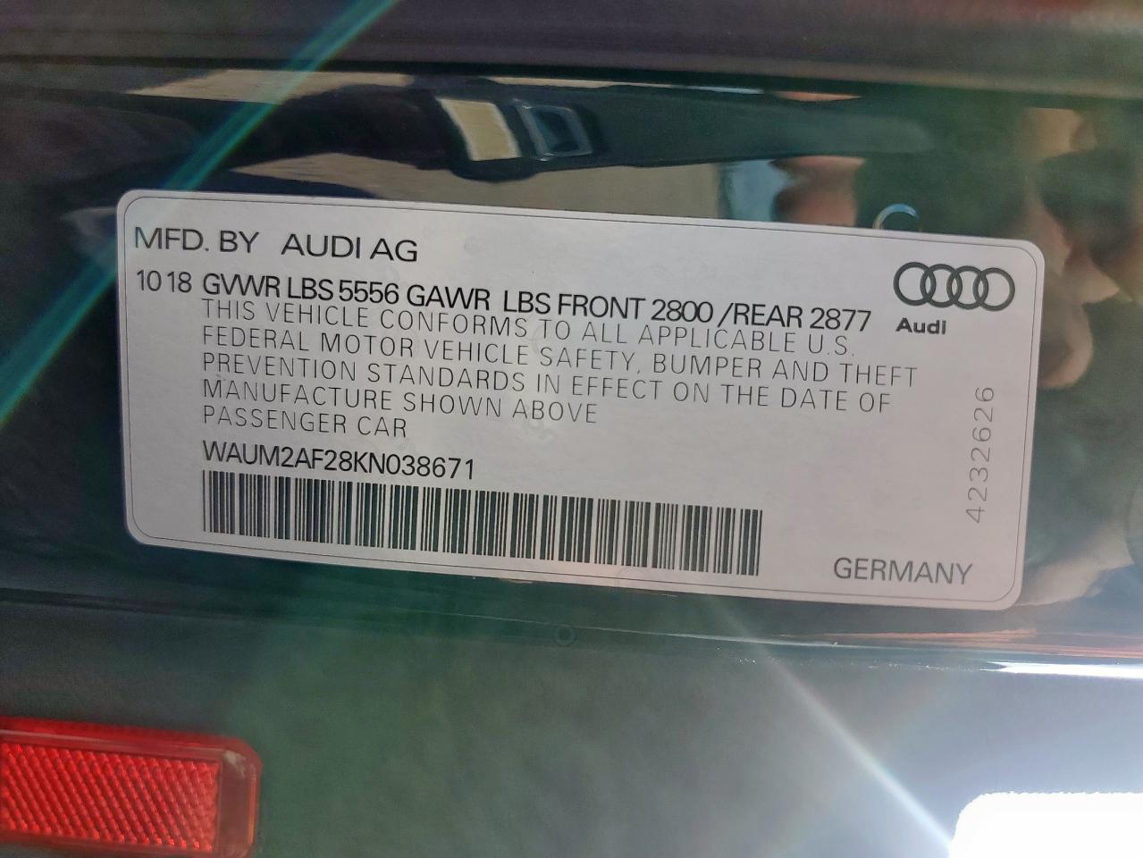 2019 Audi A6 Prestige VIN: WAUM2AF28KN038671 Lot: 61748845