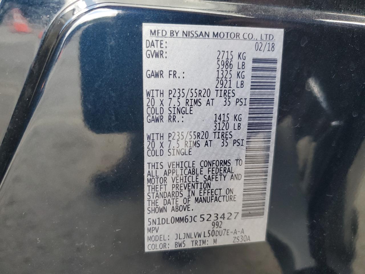 2018 Infiniti Qx60 VIN: 5N1DL0MM6JC523427 Lot: 61366445