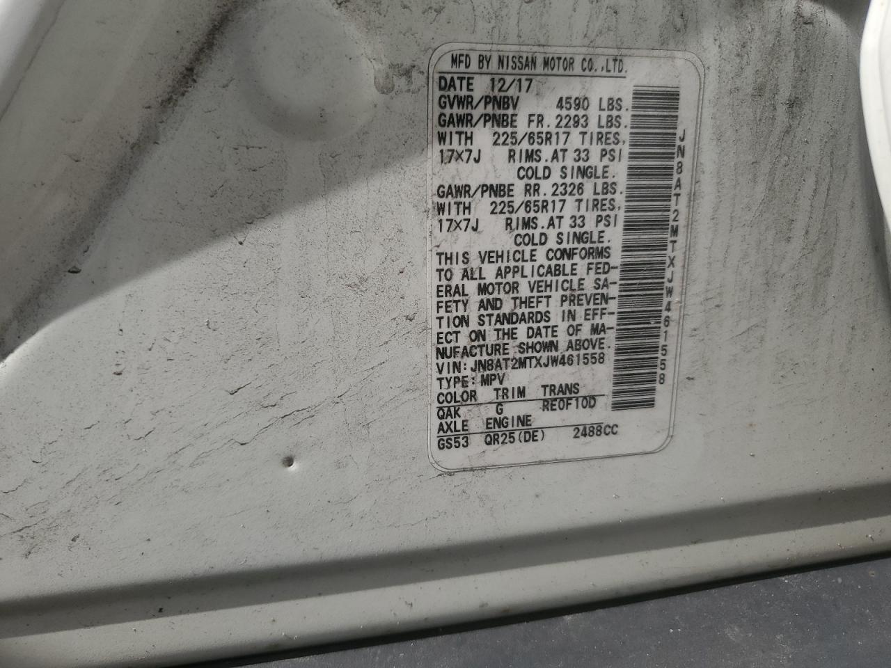 2018 Nissan Rogue S VIN: JN8AT2MTXJW461558 Lot: 62943675