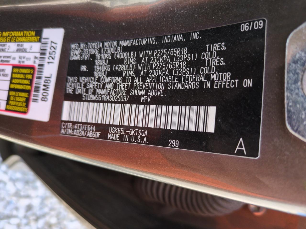 2010 Toyota Sequoia Sr5 VIN: 5TDBW5G18AS025097 Lot: 61816585