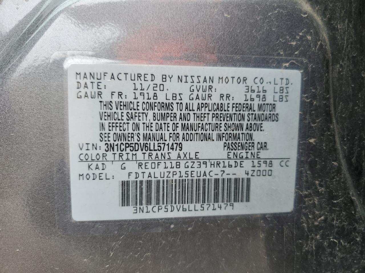 2020 Nissan Kicks Sr VIN: 3N1CP5DV6LL571479 Lot: 62163695