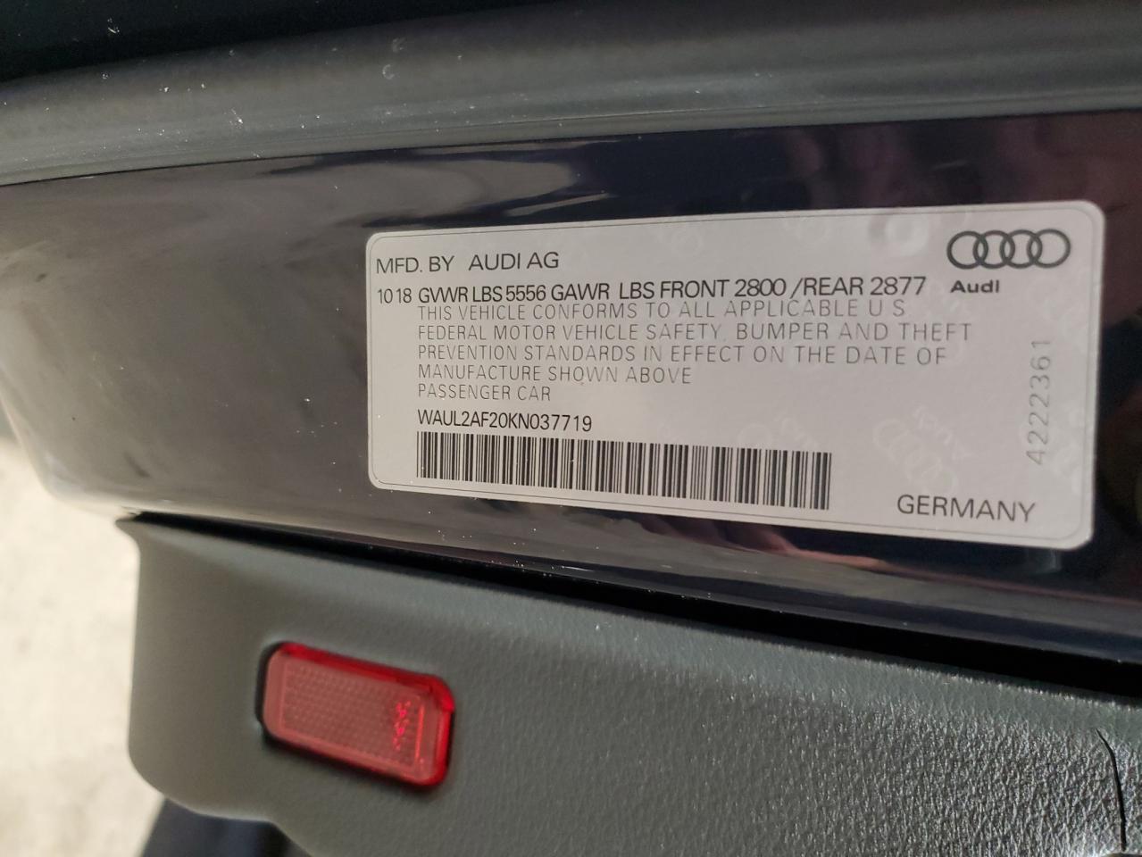2019 Audi A6 Premium Plus VIN: WAUL2AF20KN037719 Lot: 56762955