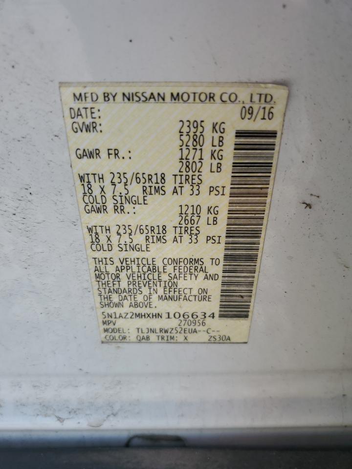 2017 Nissan Murano S VIN: 5N1AZ2MHXHN106634 Lot: 59382135