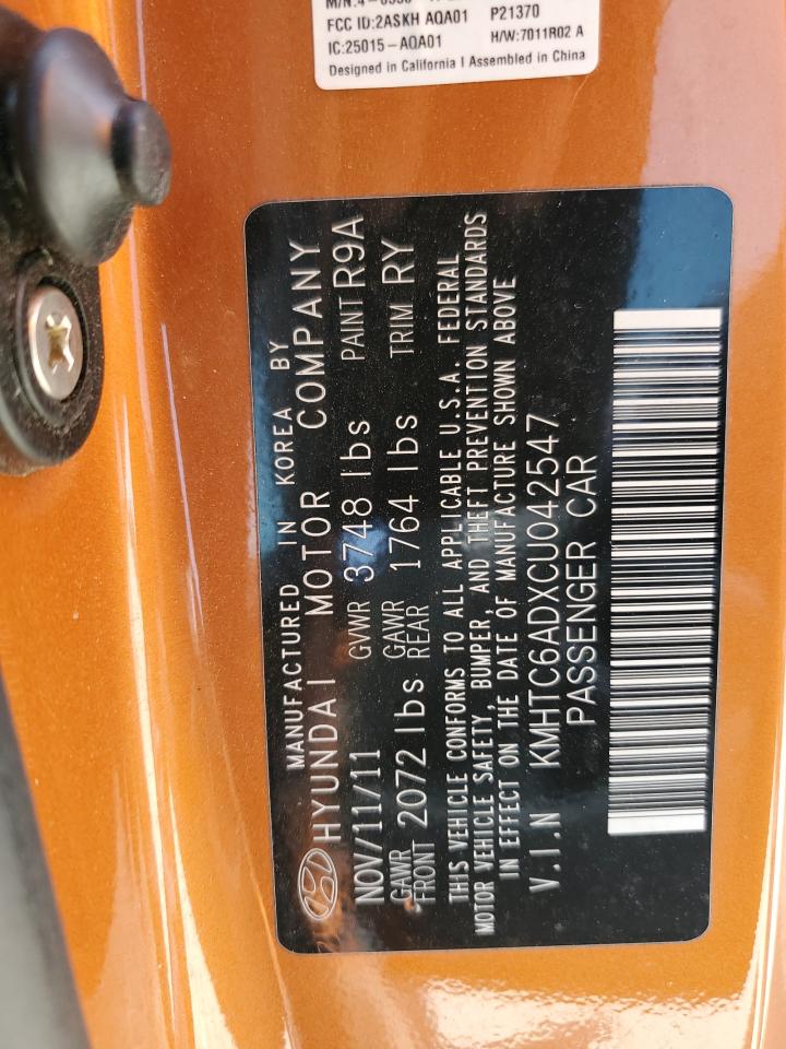 2012 Hyundai Veloster VIN: KMHTC6ADXCU042547 Lot: 61409865