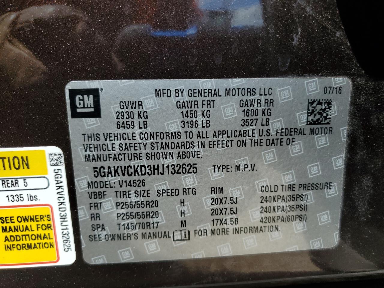 BUICK ENCLAVE 2017 VIN 5GAKVCKD3HJ132625 photo 13