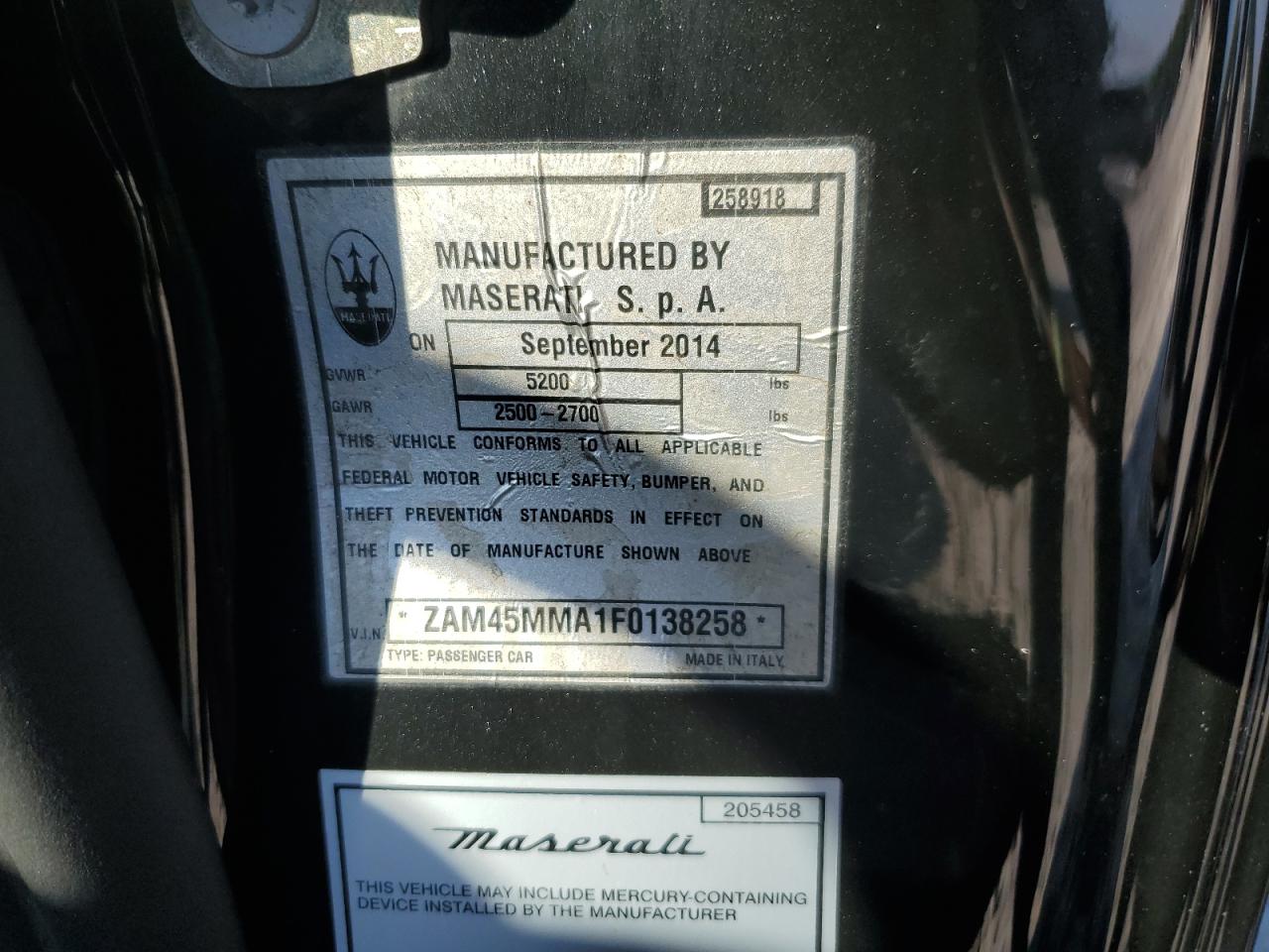 2015 Maserati Granturismo S VIN: ZAM45MMA1F0138258 Lot: 62732835