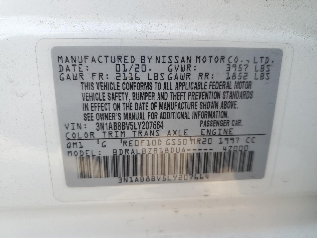 2020 Nissan Sentra S VIN: 3N1AB8BV5LY207664 Lot: 62398045