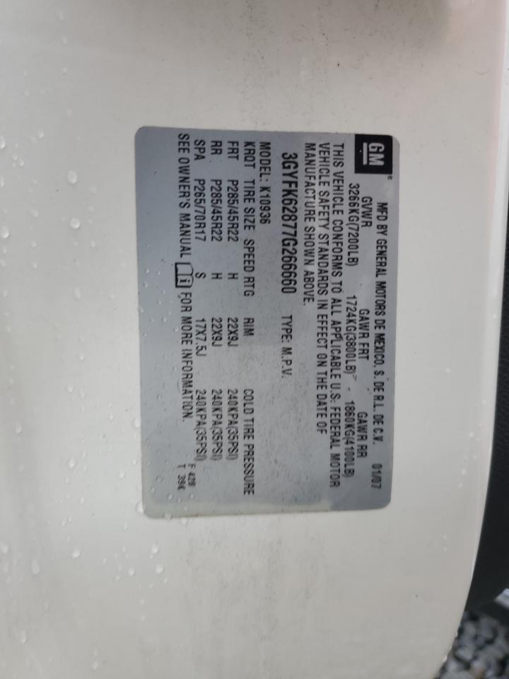 2007 Cadillac Escalade Ext VIN: 3GYFK62877G266660 Lot: 60270995
