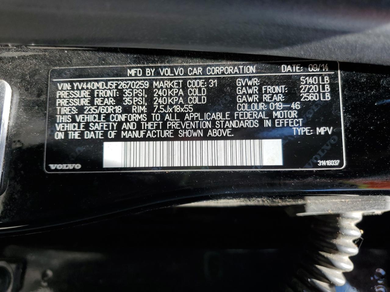 2015 Volvo Xc60 T5 VIN: YV440MDJ5F2670259 Lot: 61270035