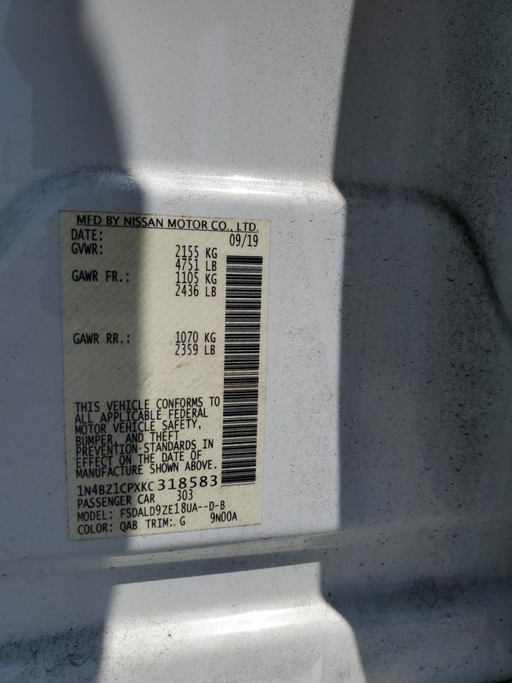 2019 Nissan Leaf S Plus VIN: 1N4BZ1CPXKC318583 Lot: 61082215