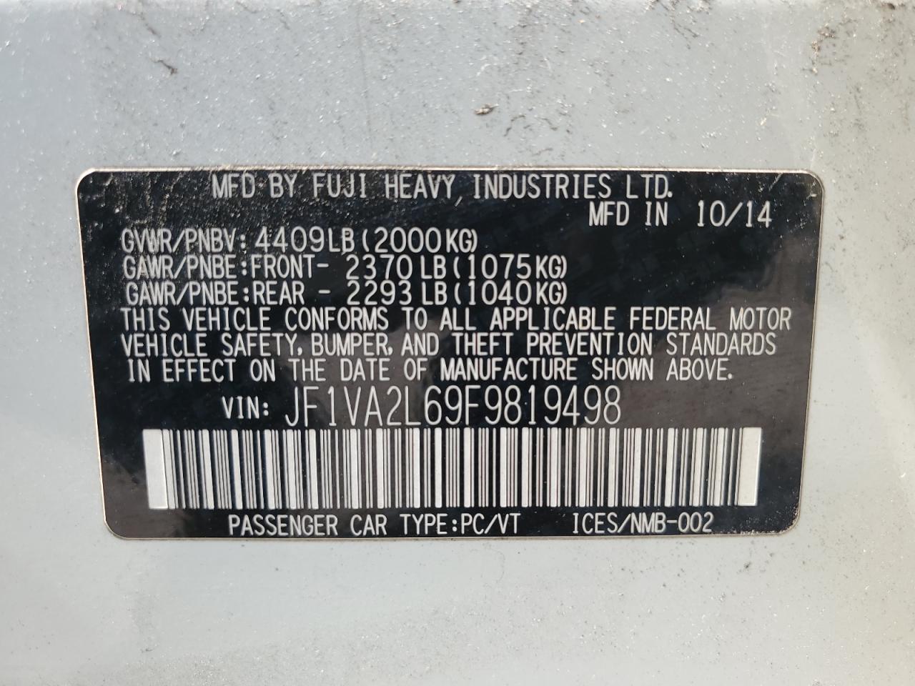 2015 Subaru Wrx Sti VIN: JF1VA2L69F9819498 Lot: 62093095