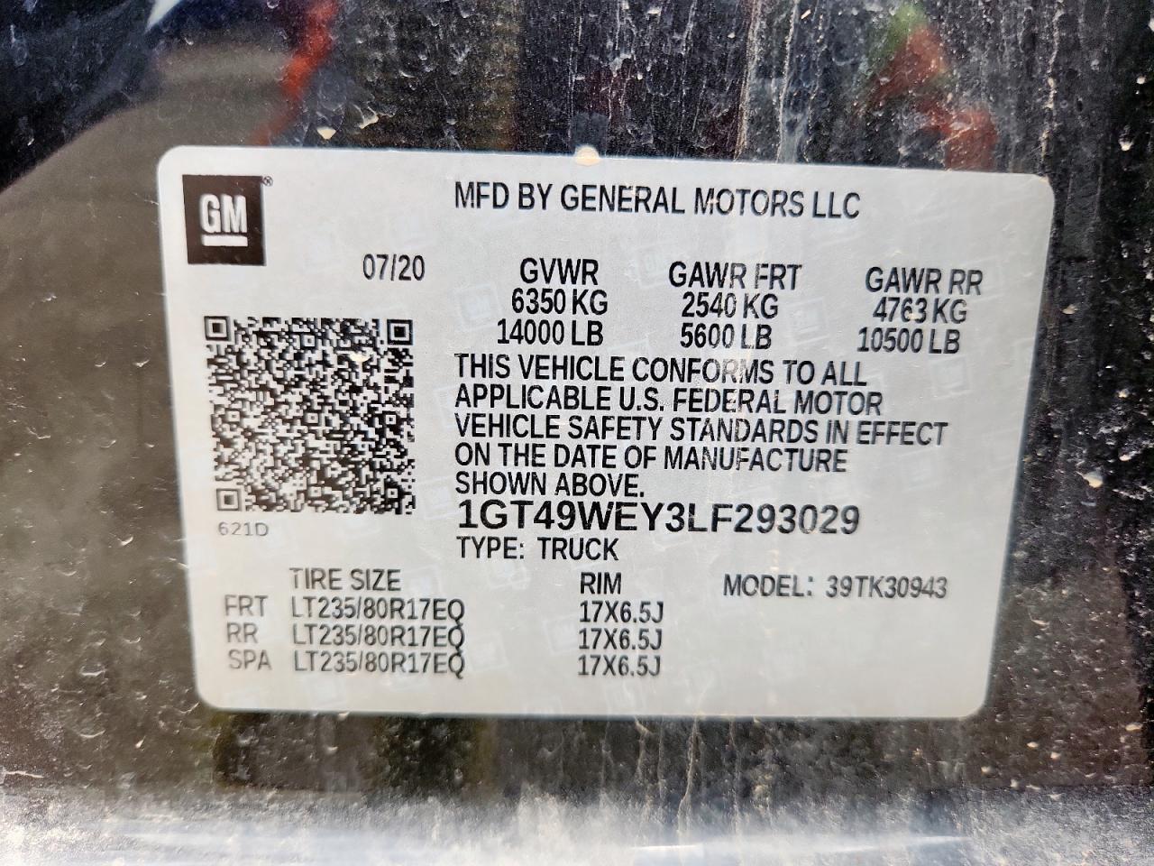 GMC SIERRA 2020 VIN 1GT49WEY3LF293029 photo 12