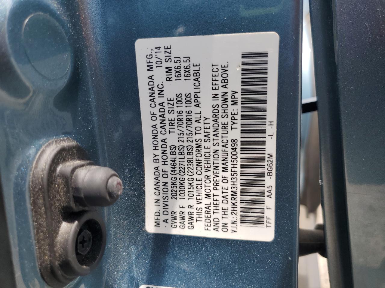 2015 Honda Cr-V Lx VIN: 2HKRM3H35FH500498 Lot: 60627345