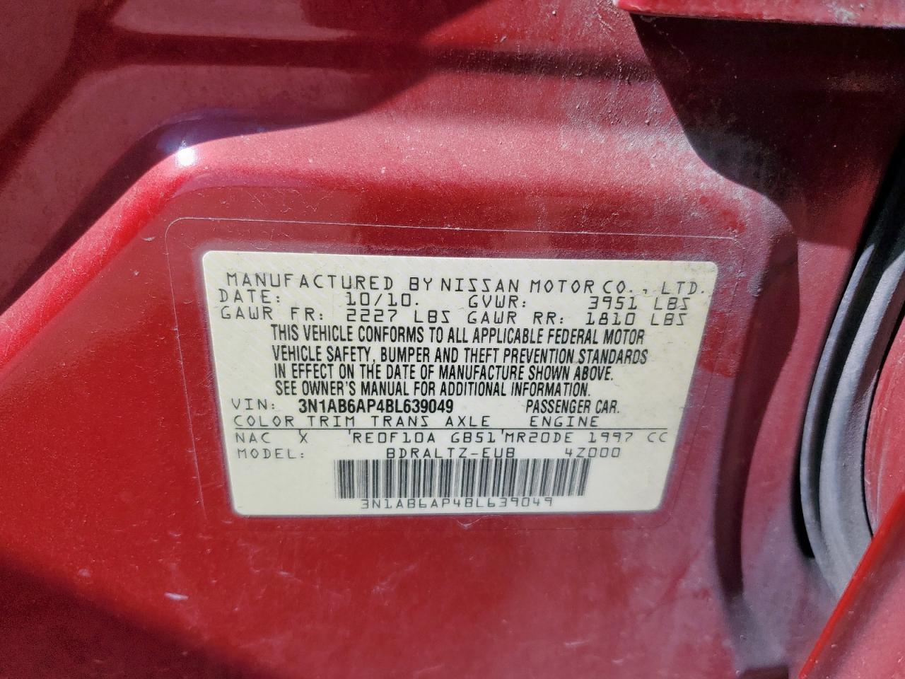 2011 Nissan Sentra 2.0 VIN: 3N1AB6AP4BL639049 Lot: 61419105
