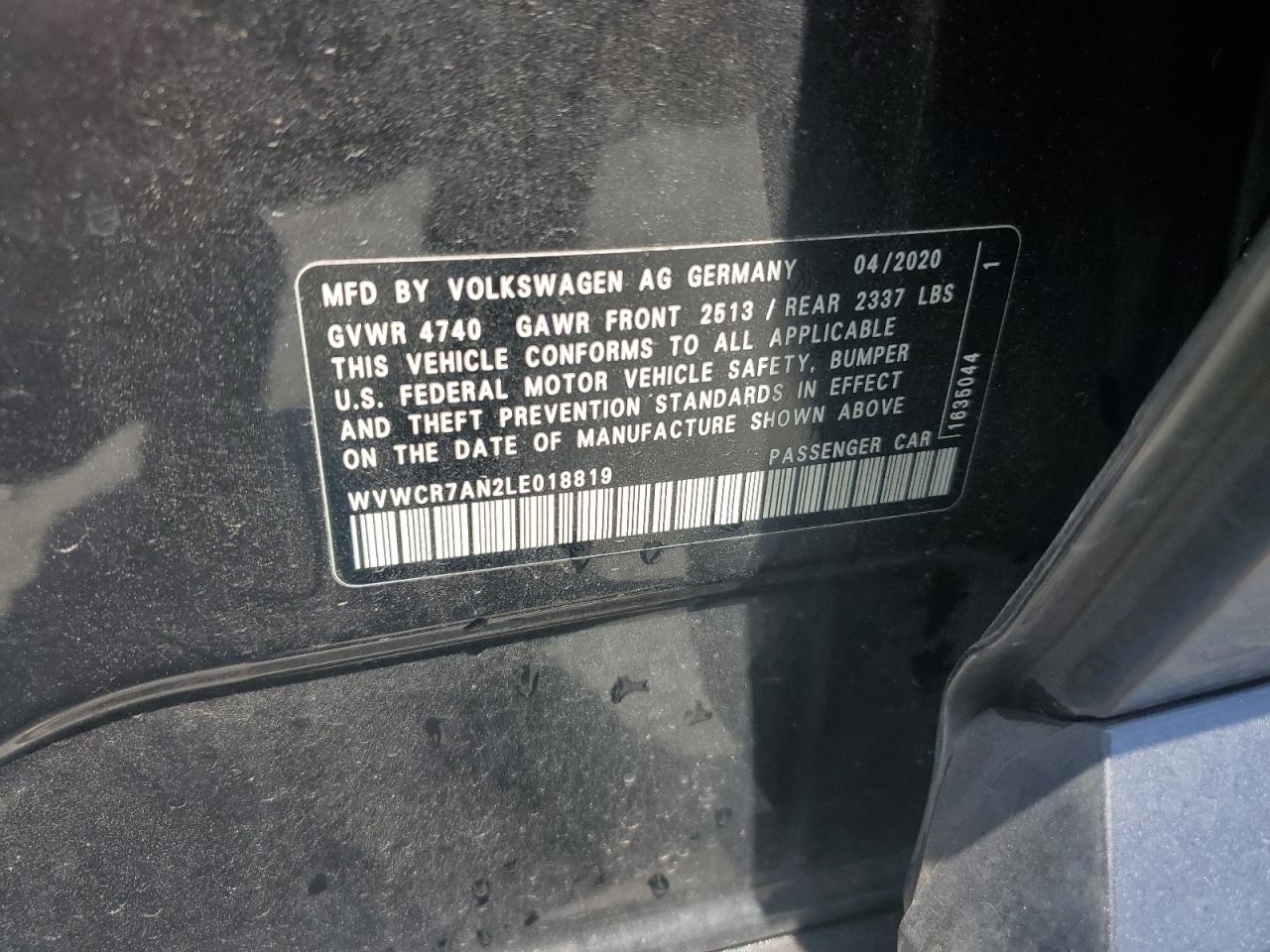 2020 Volkswagen Arteon Sel VIN: WVWCR7AN2LE018819 Lot: 61633665