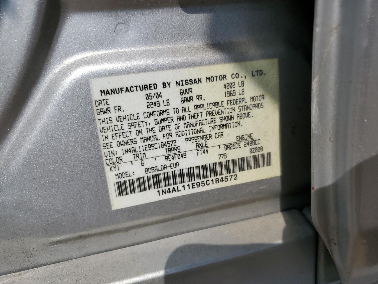 2005 Nissan Altima S VIN: 1N4AL11E95C184572 Lot: 60575215