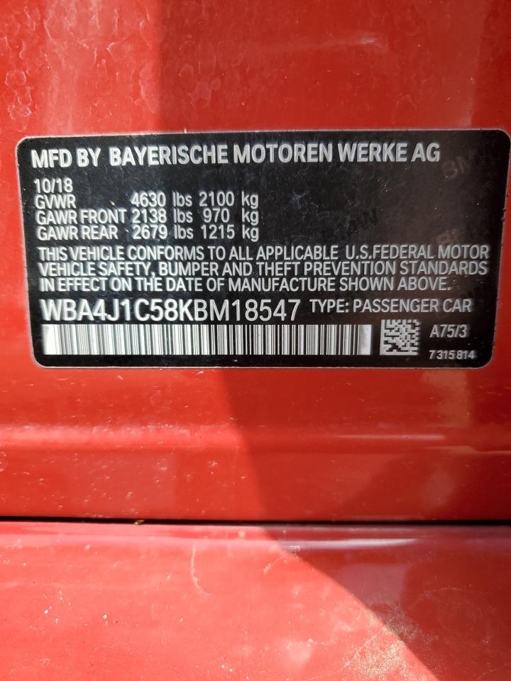 2019 BMW 430I Gran Coupe VIN: WBA4J1C58KBM18547 Lot: 59913295
