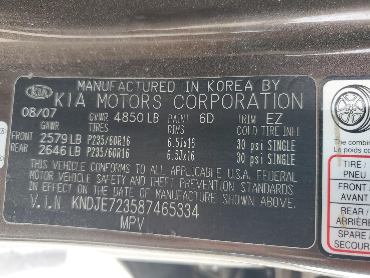 2008 Kia Sportage Ex VIN: KNDJE723587465334 Lot: 62877155