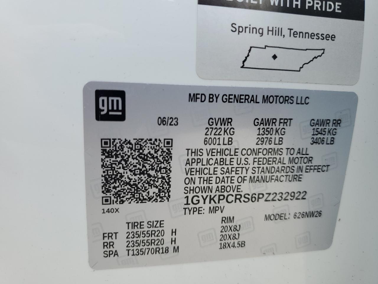 2023 Cadillac Xt6 Premium Luxury VIN: 1GYKPCRS6PZ232922 Lot: 63003675