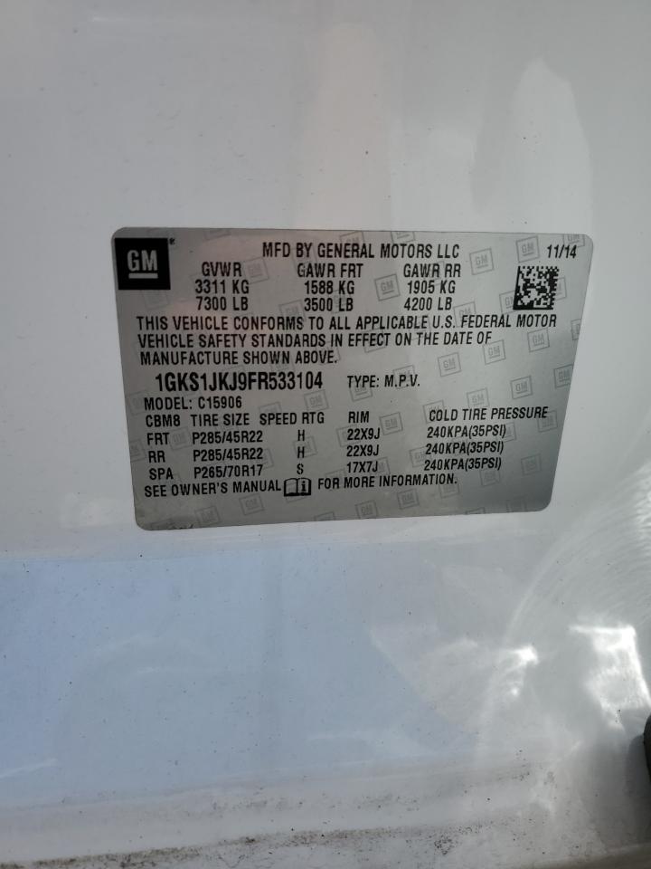 2015 GMC Yukon Xl Denali VIN: 1GKS1JKJ9FR533104 Lot: 62234325