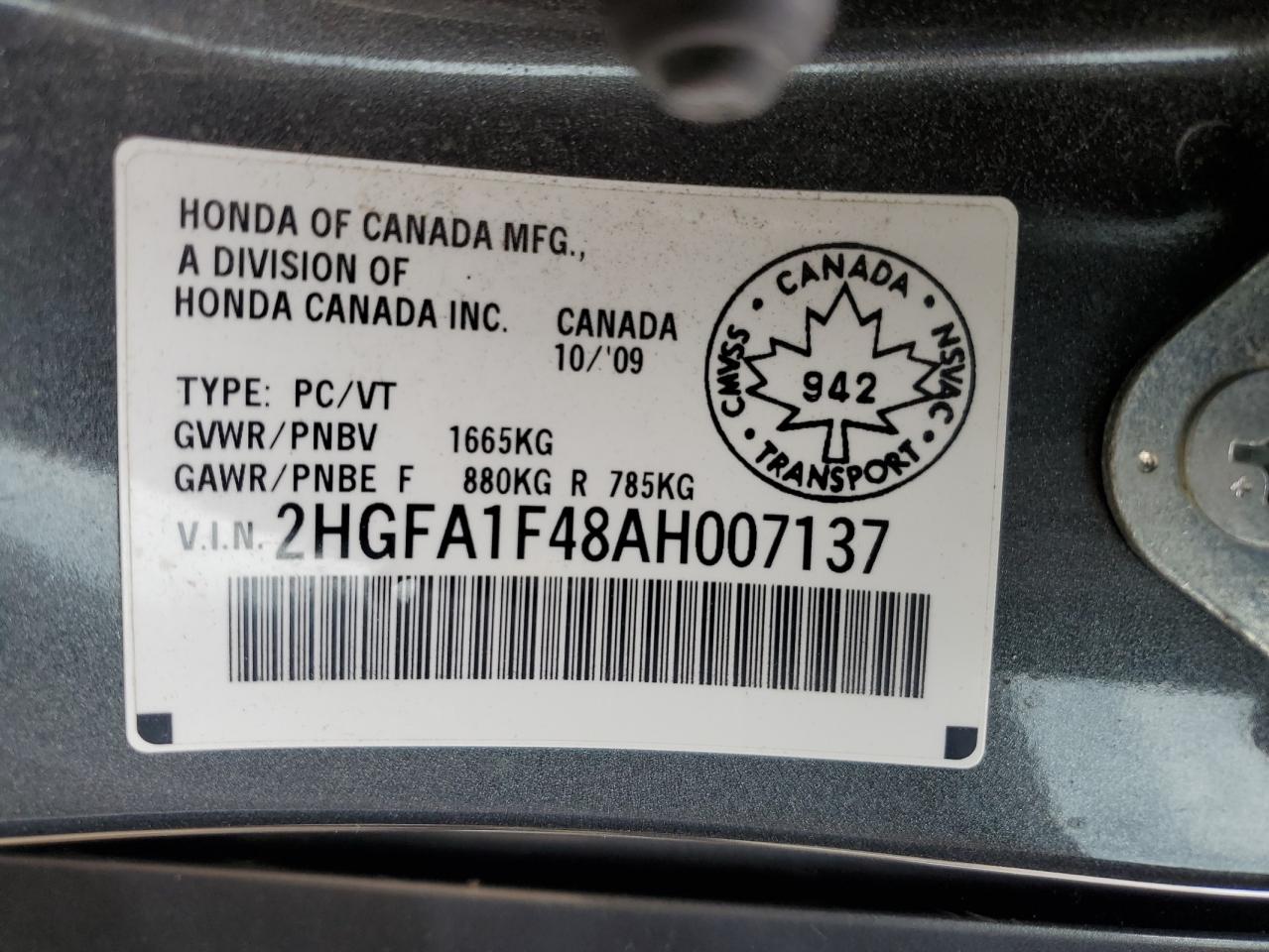 2010 Honda Civic Dx-G VIN: 2HGFA1F48AH007137 Lot: 62397755