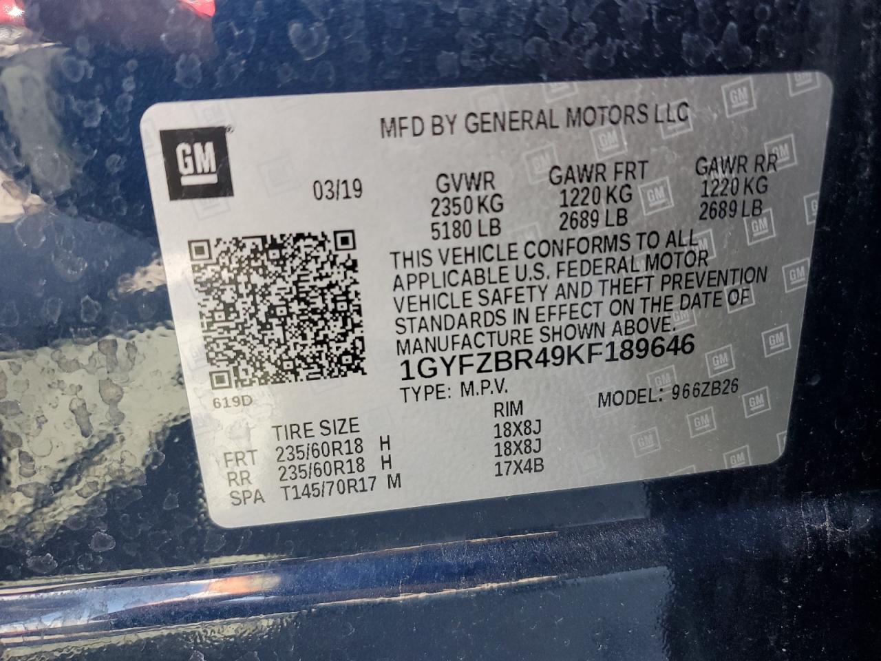 2019 Cadillac Xt4 Luxury VIN: 1GYFZBR49KF189646 Lot: 60110725