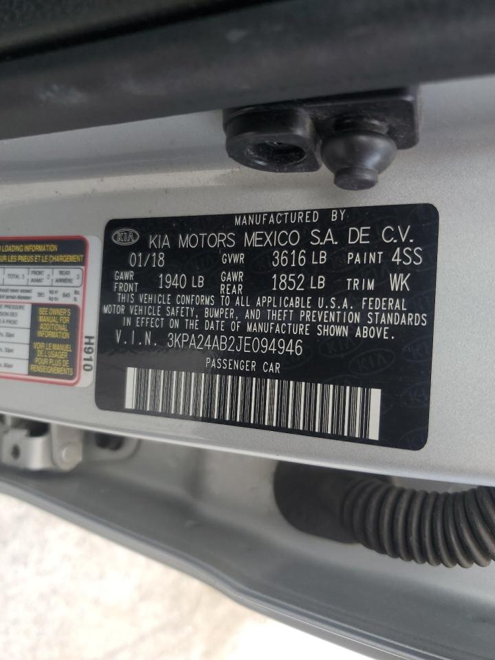 2018 Kia Rio Lx VIN: 3KPA24AB2JE094946 Lot: 62388585