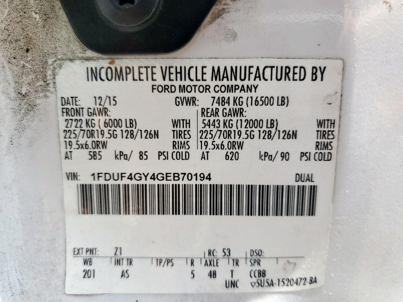 2016 Ford F450 Super Duty VIN: 1FDUF4GY4GEB70194 Lot: 59940695